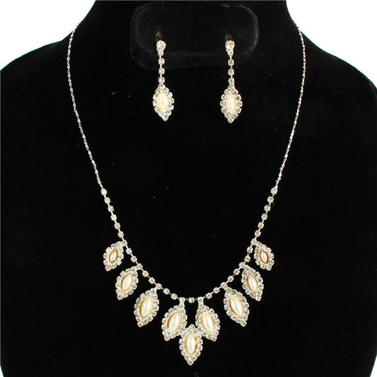 Rhinestones Pearls Leaves Necklace Set