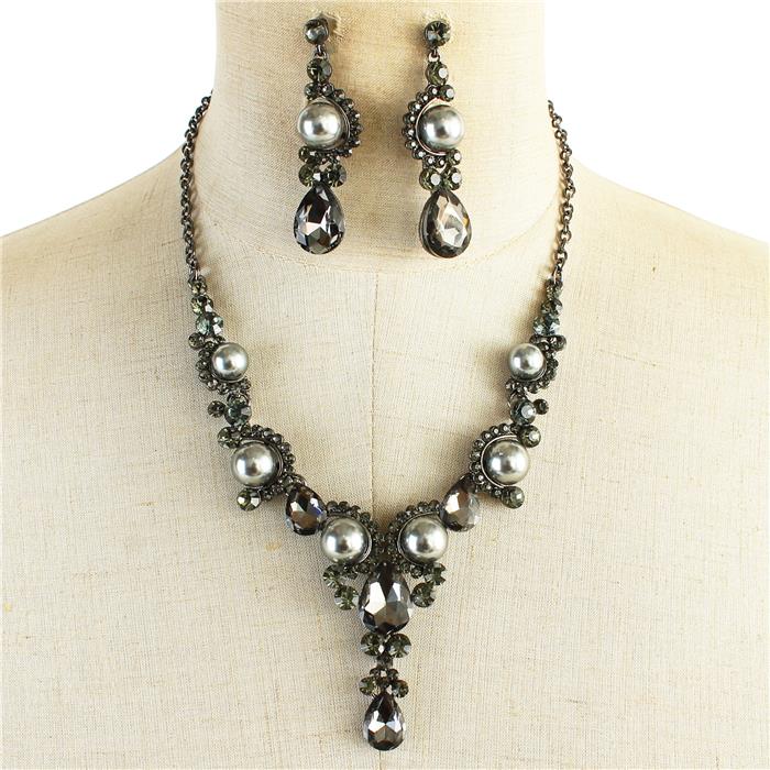 Crystal Pearl Drop Necklace Set