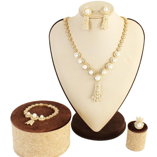 CZ Pearl 4pcs Necklace Set