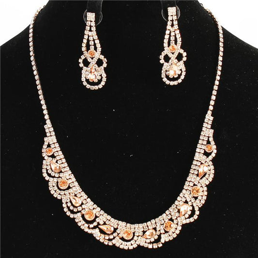 Rhinestone Wavy Tear Necklace Set