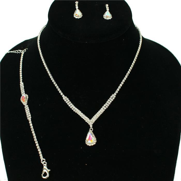 Rhinestone JR Teardrop 3pcs Nekclace Set