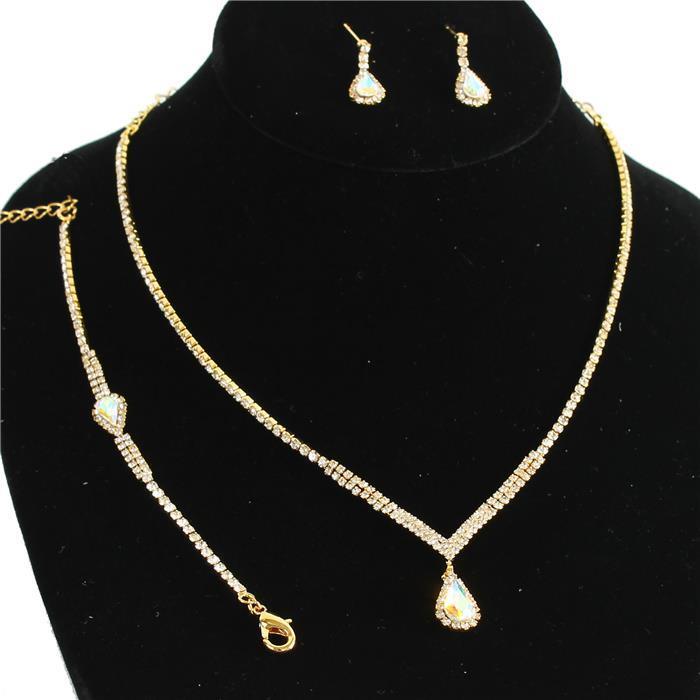 Rhinestone JR Teardrop 3pcs Nekclace Set