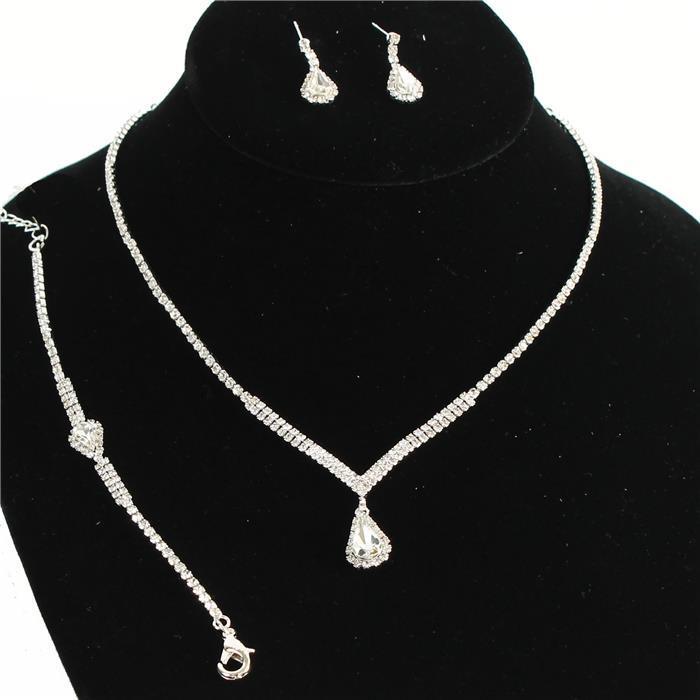 Rhinestone JR Teardrop 3pcs Nekclace Set