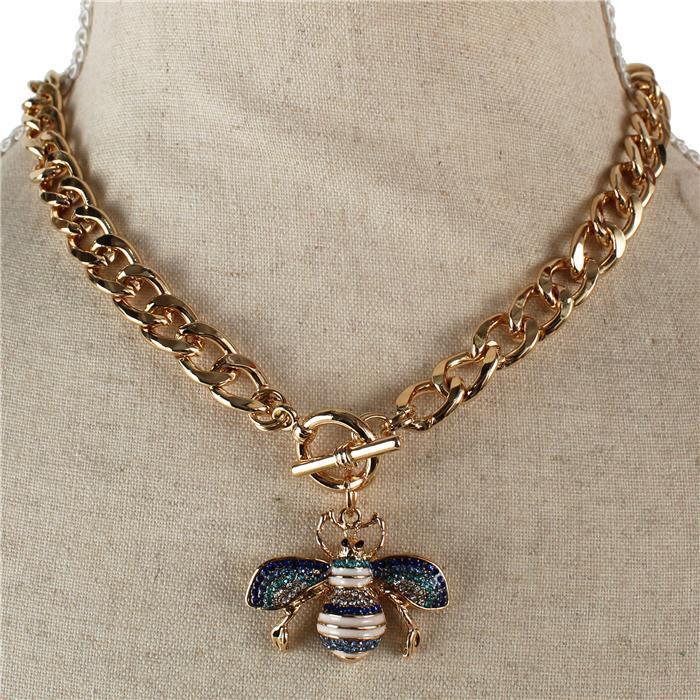 Metal Link Pendant Bee Necklace