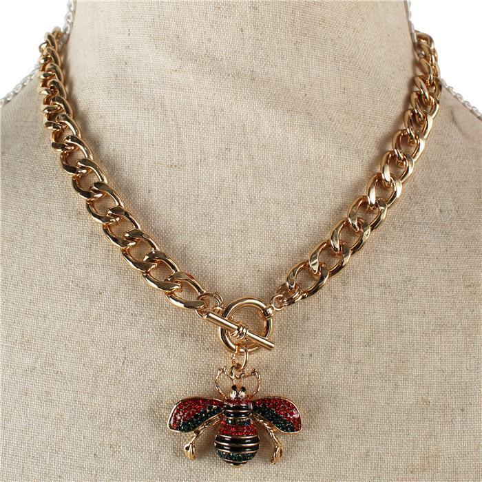 Metal Link Pendant Bee Necklace