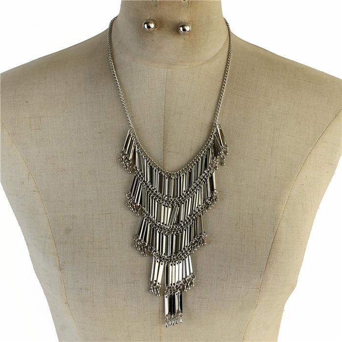 Metal Linked Bar Necklace Set