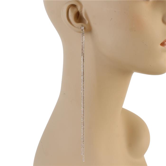 Rhinestone Long 2 Ln Earring