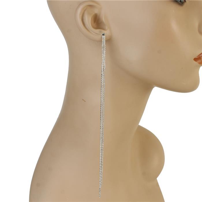 Rhinestone Long 2 Ln Earring