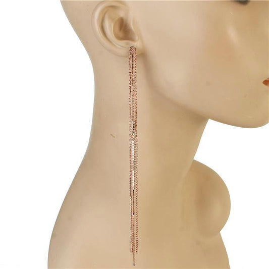 Rhinestone Long 3 Ln Earring