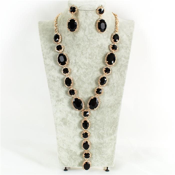 Rhinestones Oval Long Necklace Set