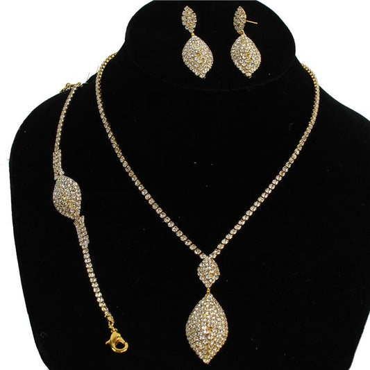 Rhinestones Ovaldrop 3pcs Necklace Set