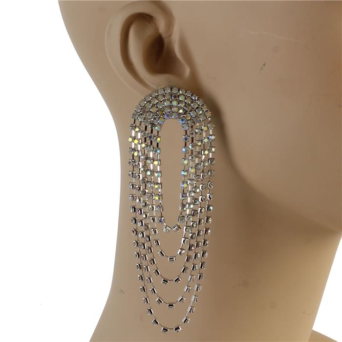 Rhinestones Oval Long Earring