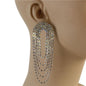 Rhinestones Oval Long Earring