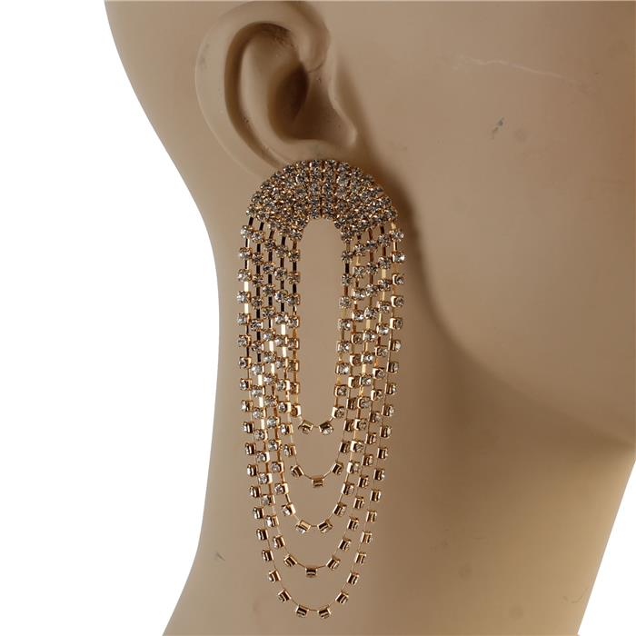 Rhinestones Oval Long Earring