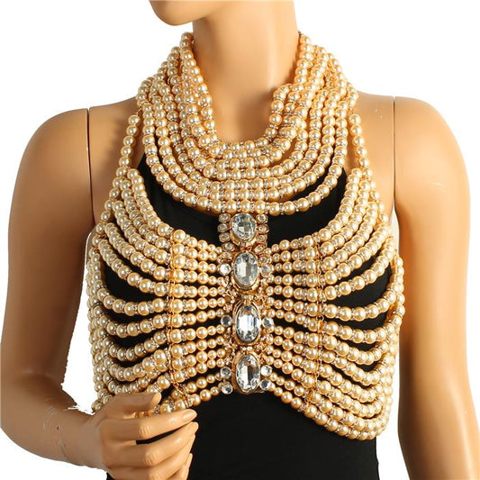 Pearl With Stone Body Chain