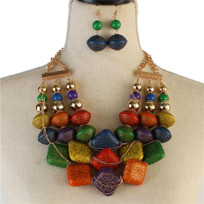 Fashion Geometric Wooden Necklace Set