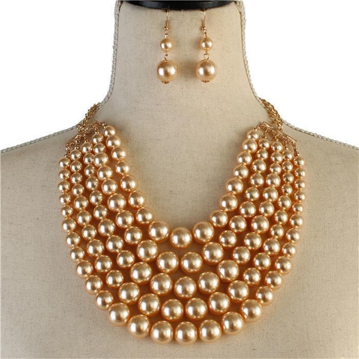 Pearl Five layereds Necklace Set