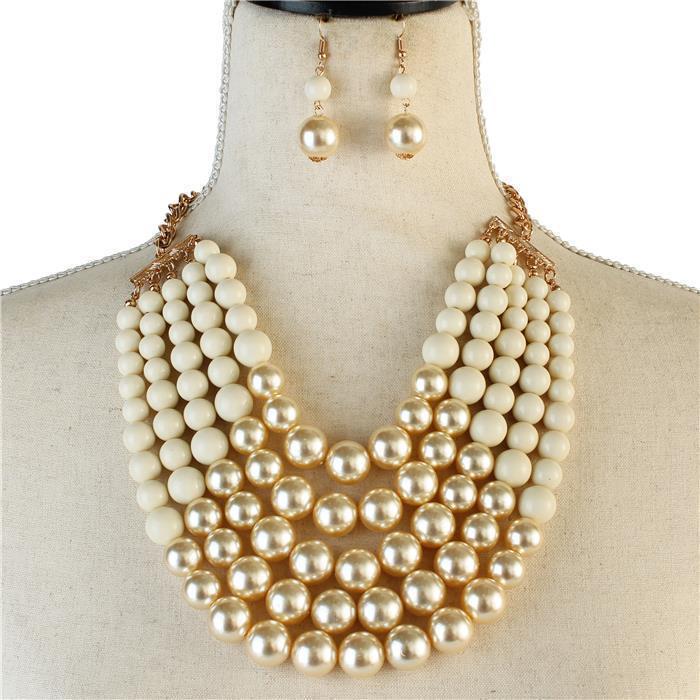 Pearl Five layereds Necklace Set