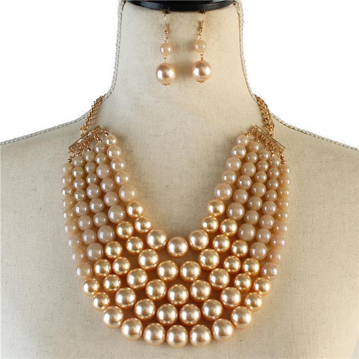 Pearl Five layereds Necklace Set