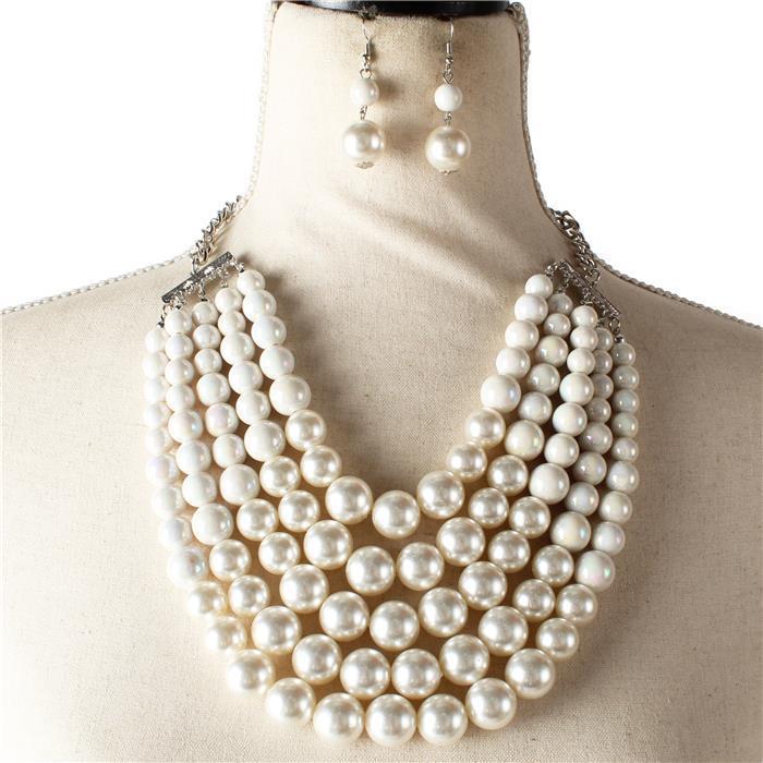 Pearl Five layereds Necklace Set