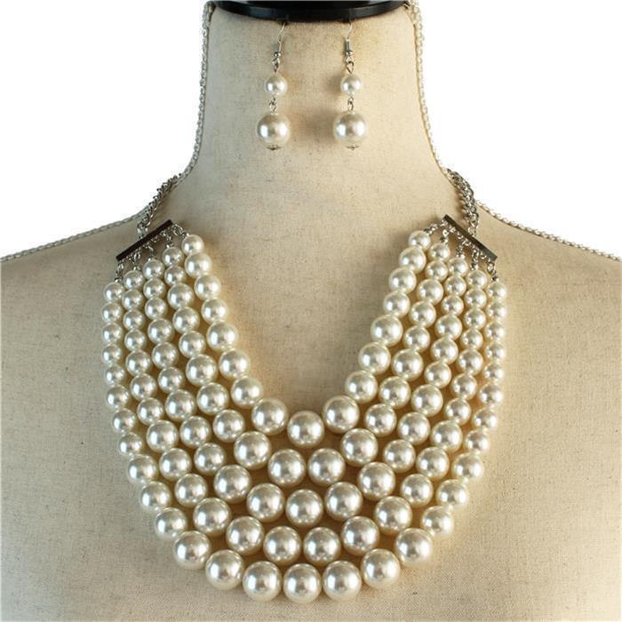 Pearl Five layereds Necklace Set