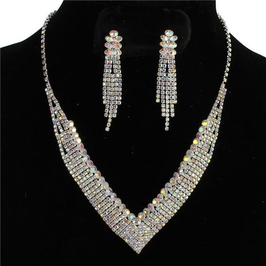 Rhinestones V Shaped Clip-On Necklace Set