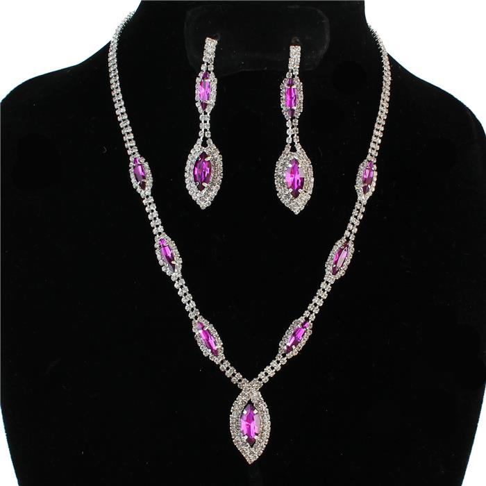 Rhinestone Oval Necklace Set