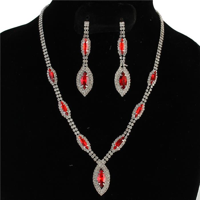 Rhinestone Oval Necklace Set