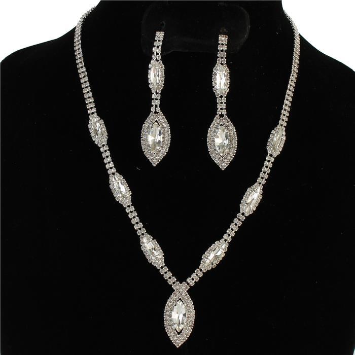 Rhinestone Oval Necklace Set