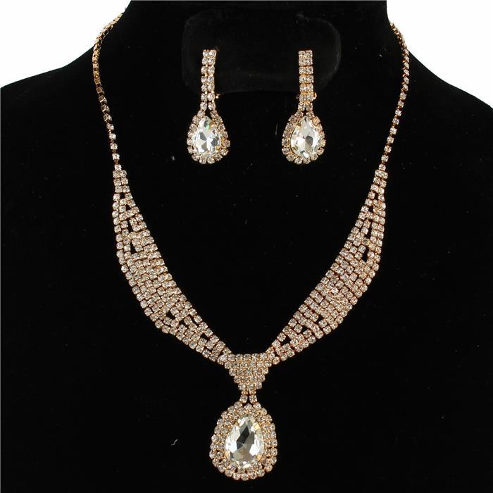 Rhinestones Teardrop Necklace Set