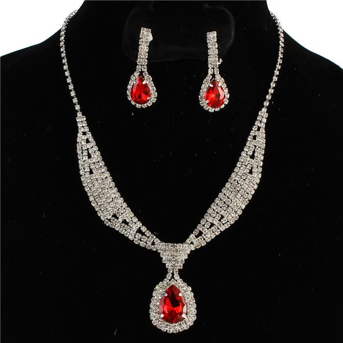 Rhinestones Teardrop Necklace Set