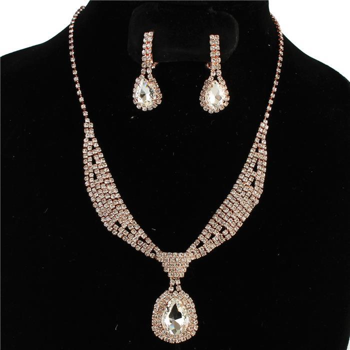 Rhinestones Teardrop Necklace Set