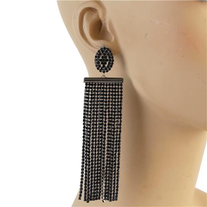 Rhinestone Fringed Long Earring