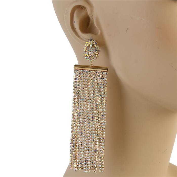 Rhinestone Fringed Long Earring