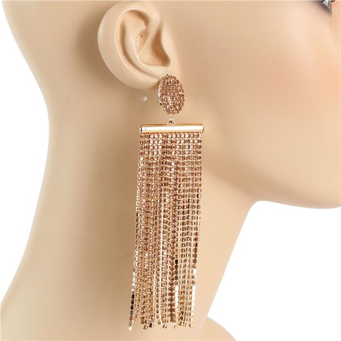 Rhinestone Fringed Long Earring