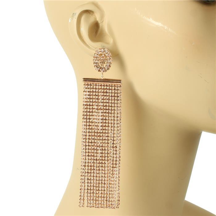 Rhinestone Fringed Long Earring