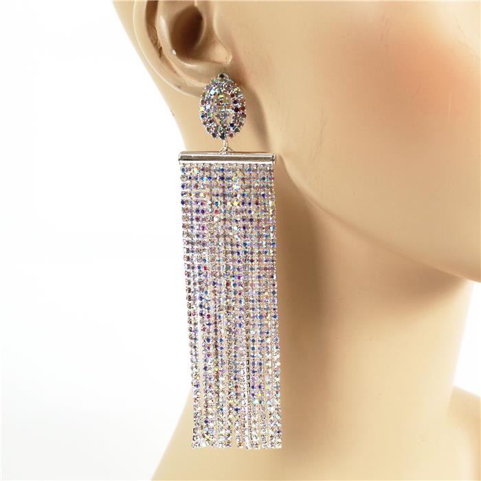 Rhinestone Fringed Long Earring