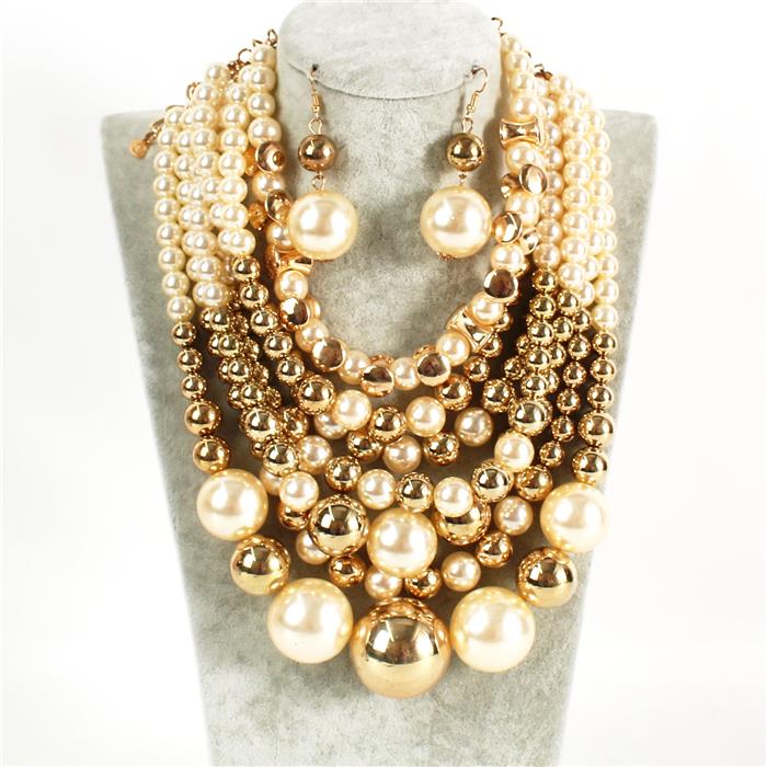 Pearls Metal Multilayereds Necklace Set