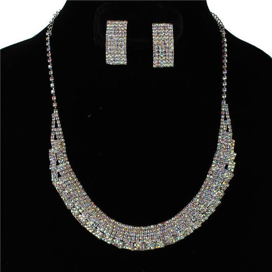 Rhinestone Clip On Necklace Set