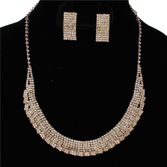 Rhinestone Clip On Necklace Set