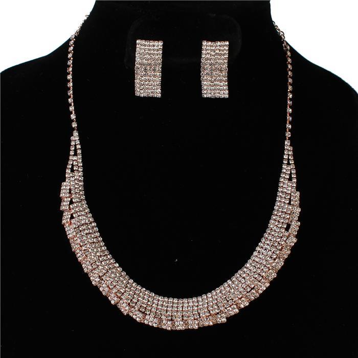 Rhinestone Clip On Necklace Set