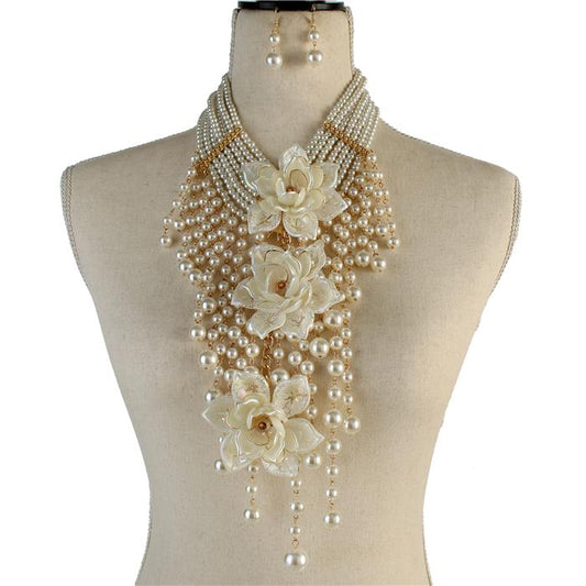 Pearl Fringed Flower Necklace Set