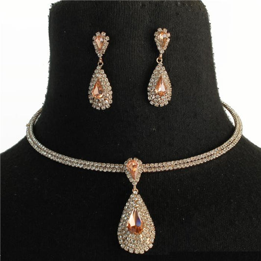 Rhinestone Teardrop Choker Set