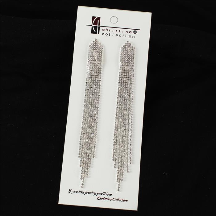 Rhinestones Fringed Long Earring