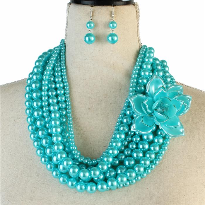 Pearl Flower 7 Layers Necklace Set