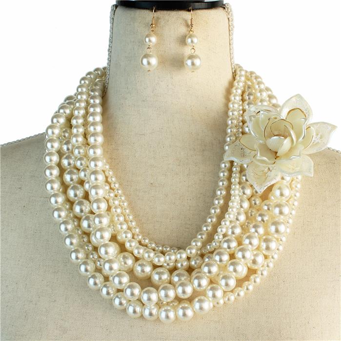 Pearl Flower 7 Layers Necklace Set