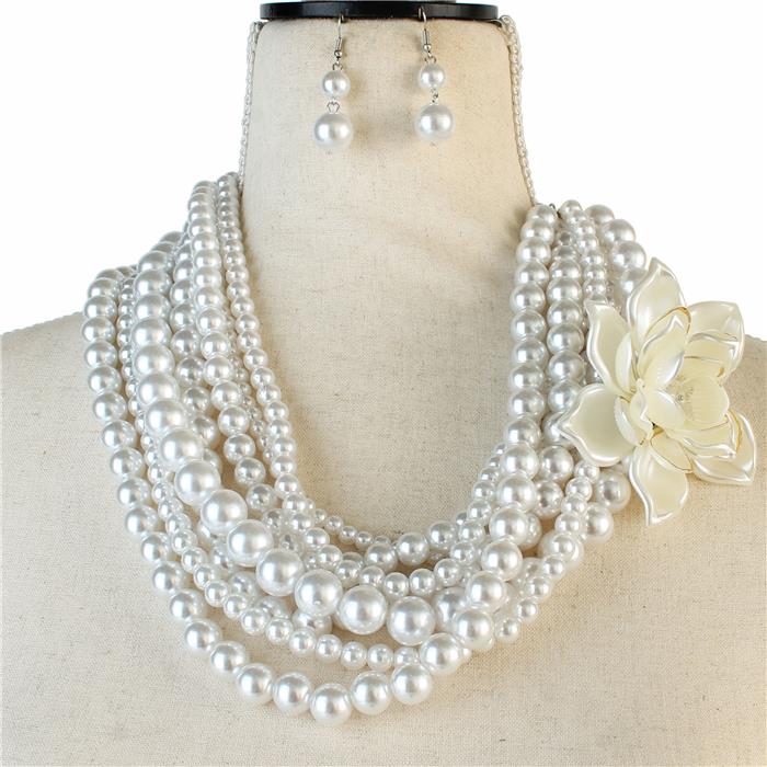 Pearl Flower 7 Layers Necklace Set