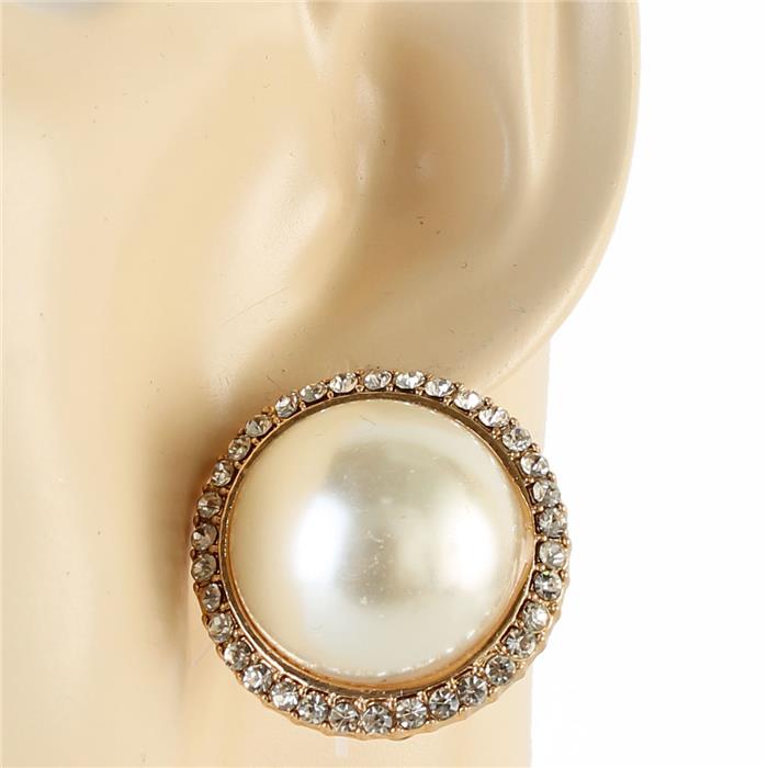 Pearl With Rhinestones Clip-On Earring