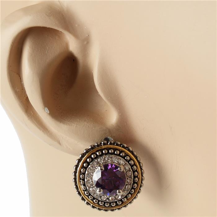 CZ Rhodium Round French Back  Earring