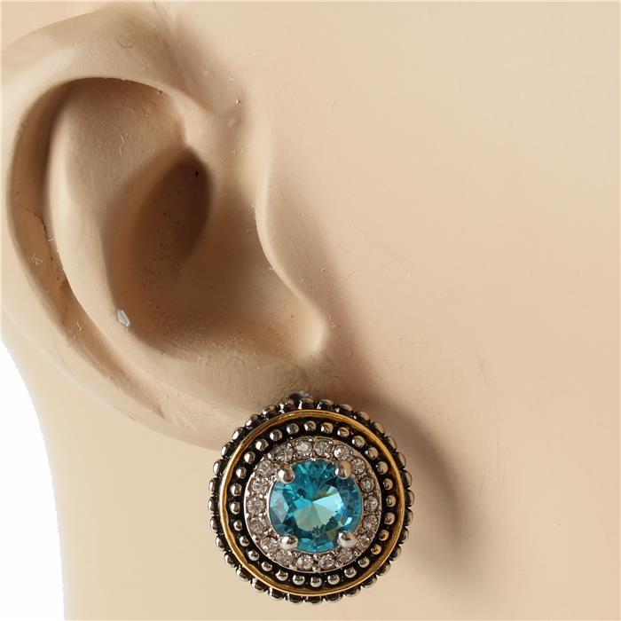 CZ Rhodium Round French Back  Earring